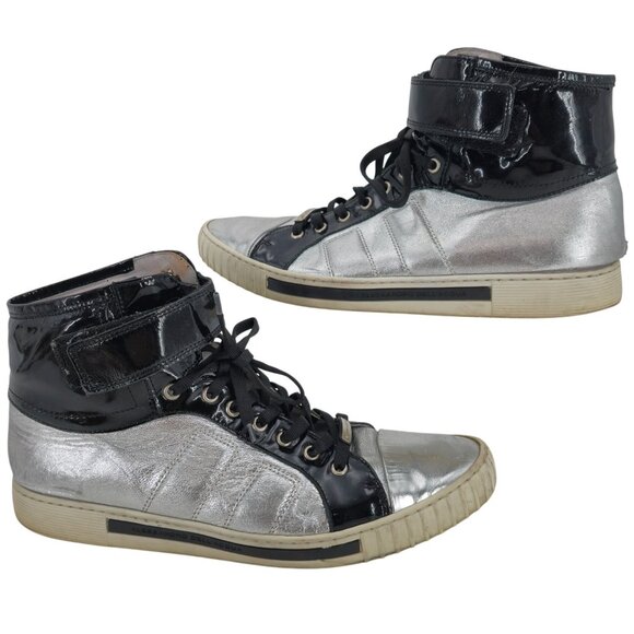 Alessandro Dell'Acqua Black Silver Metallic Fashion High-top Sneakers Mens 10.5 - Picture 3 of 14